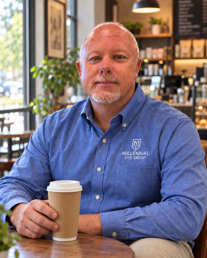 James Kaufer at a coffee shop table with a cup of coffee